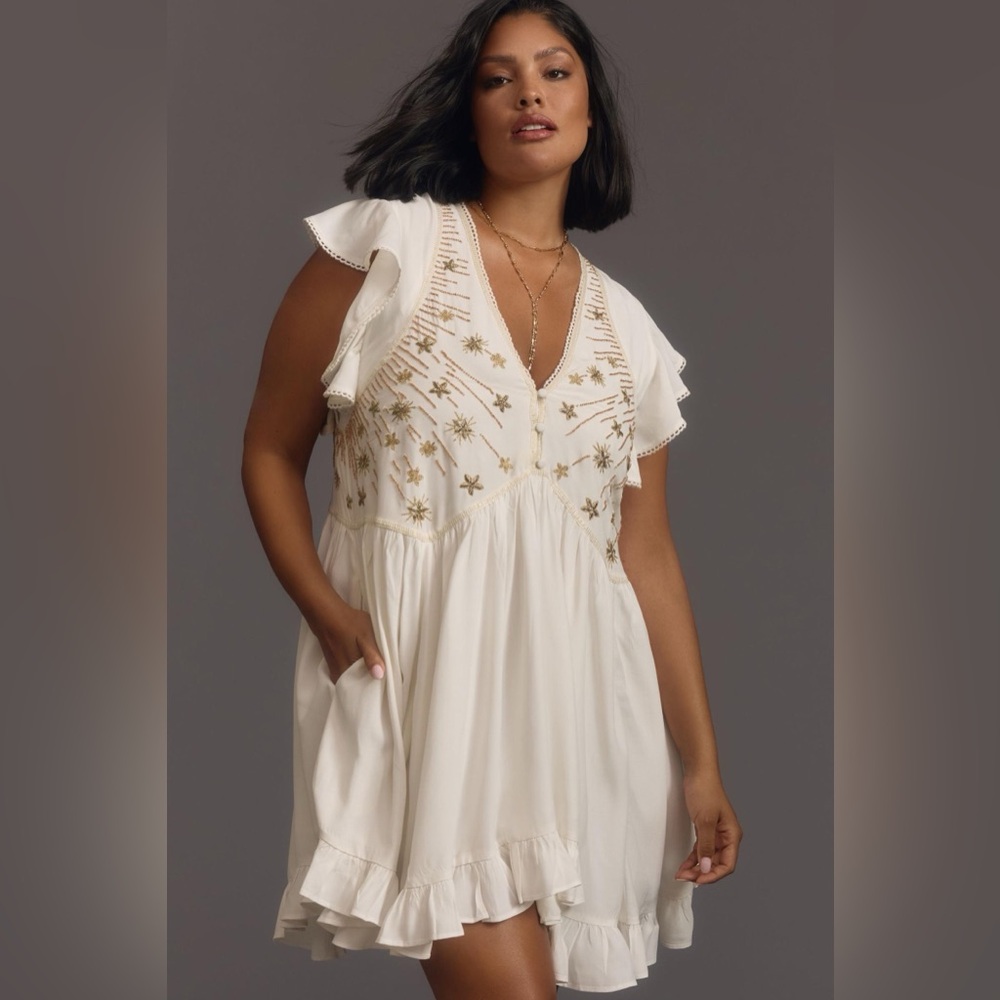 By Anthropologie V-Neck Sequin Deco Swing Dress